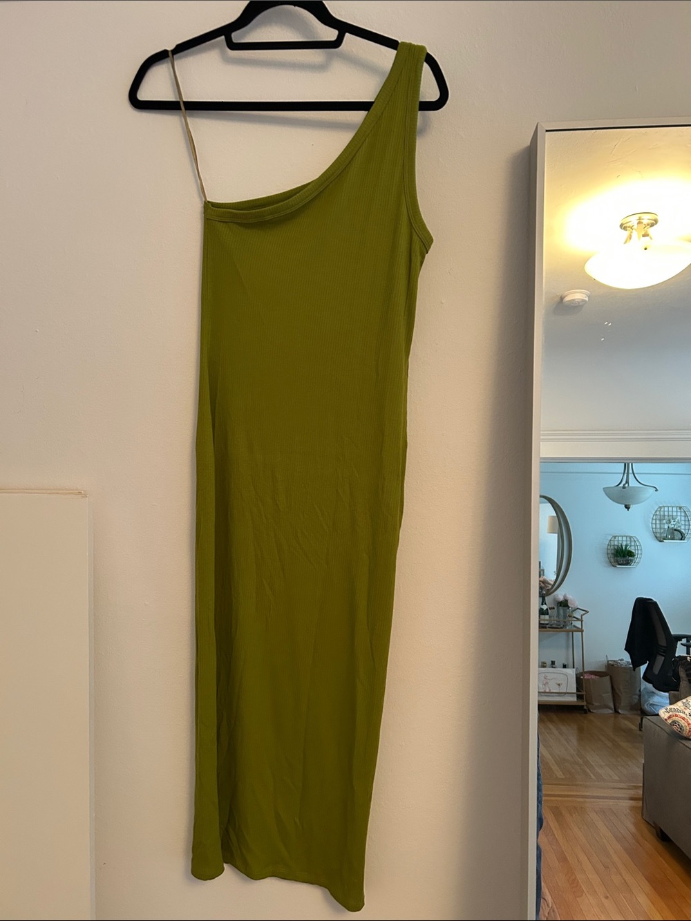 Vero Moda Olive One-Shoulder Ribbed Midi Dress NWT
